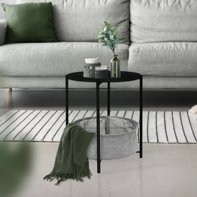 Mesa auxiliar con cesta de almacenaje negro mesita de centro sofá Ø46x51 cm
