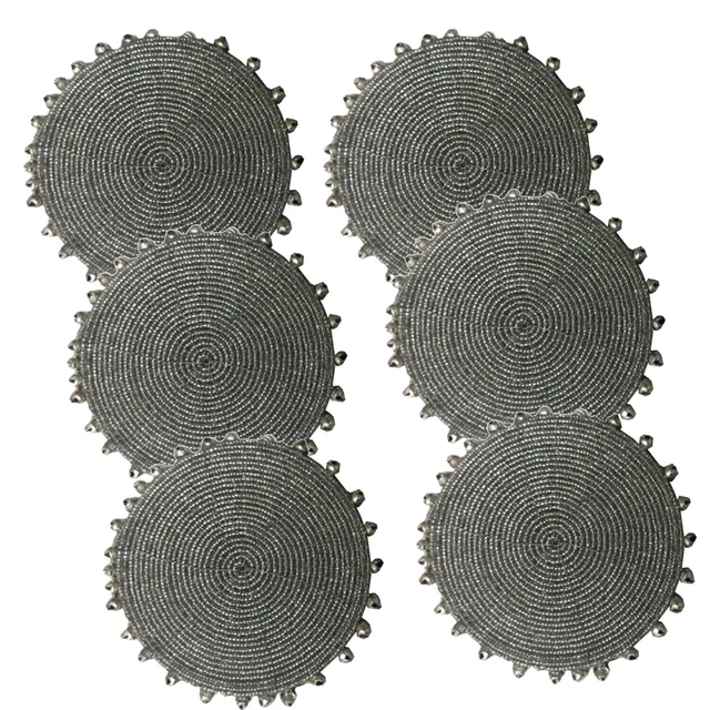 Silver Beaded Tea Coffee Cup Coasters Dining Table Set of 6