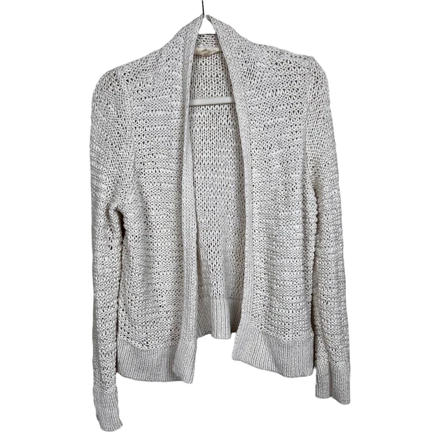 Eileen Fisher Open Front Ivory Knit Cotton Cardigan Sweater Women’s Size L