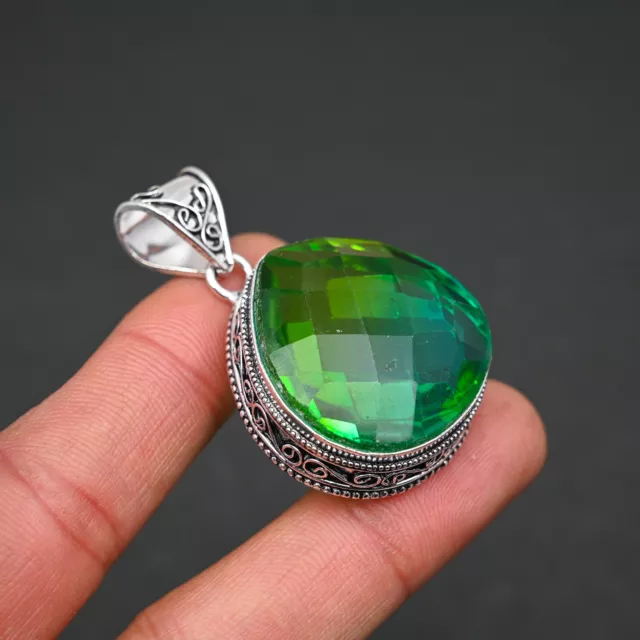 Vert Tourmaline Gemme 925 Argent Sterling Femme Bijoux Cadeau Pendentif D088