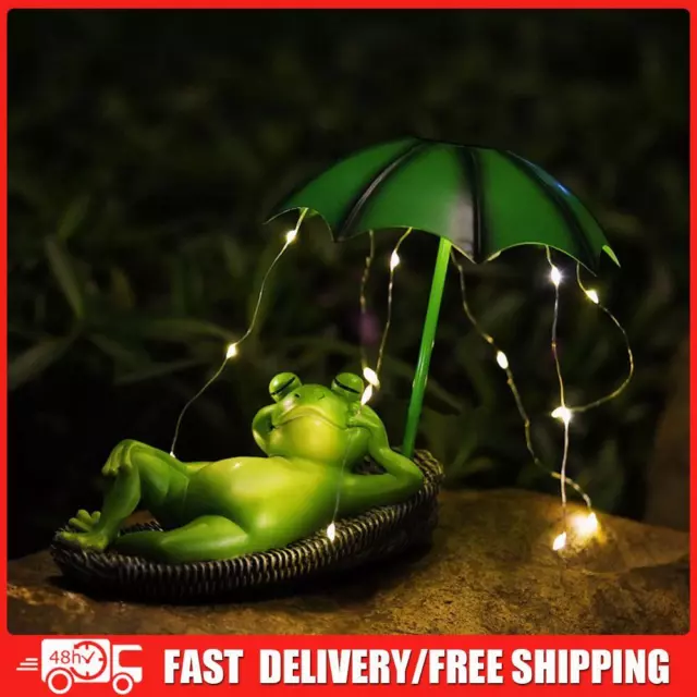 Frogs Umbrella LED Sculptures Lights Creative Solar Frog Statue Outdoor Lights