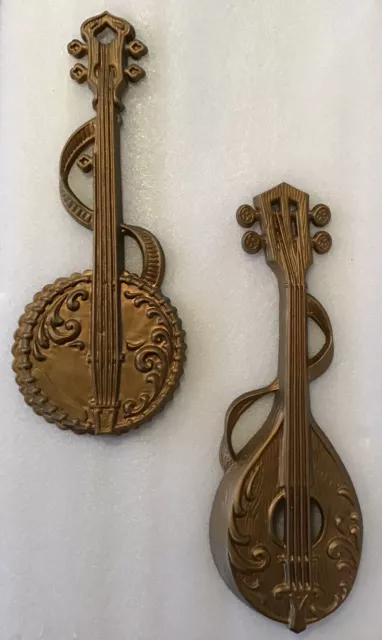 Vintage Pair Cast Metal Sexton 1976 Banjo & Mandolin Wall Art 119912 Usa