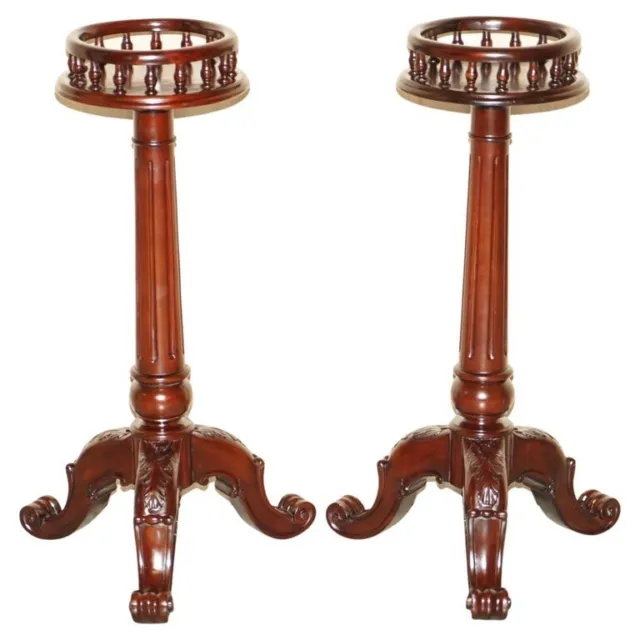 Pair Of Antique Thomas Chippendale Hand Carved Jardiniere Plant Stands Pedestals