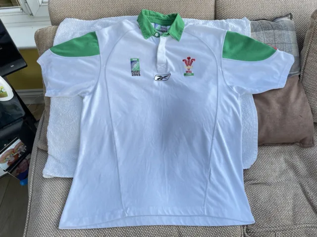 Mega rare Reebok Wales Rugby World Cup 2003 Away Shirt Size 50” Chest In G8 Cond