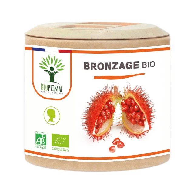 Complément Alimentaire Bronzage Bio - 120 Gélules - Fabriqué En France - À Base De Bêtacarotène Et Urucum