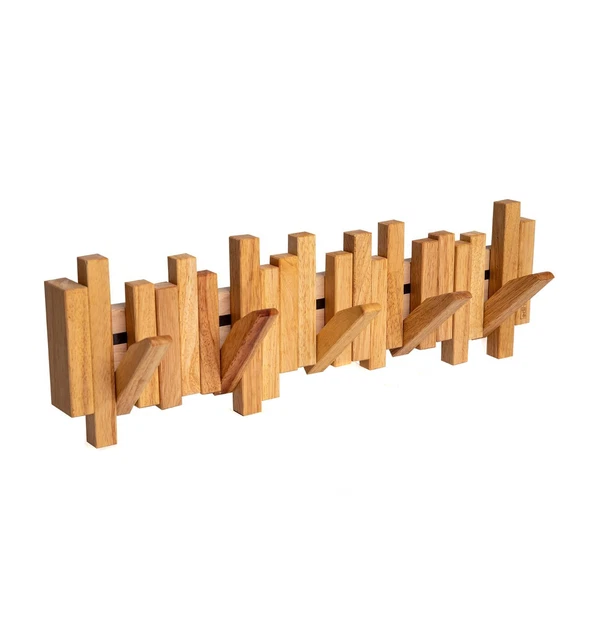 A79 edihome Wandgarderobe aus Holz  100 % natürlich 5 einziehbare Haken