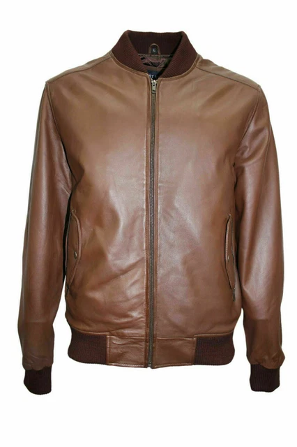 Zayn Hombre Genuino Piel de Cordero Cuero Auténtico Cazadora Basic Marrón Abrigo