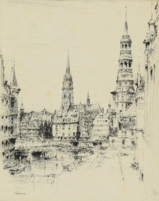 HAMBURG - Paul Geissler - An der Jungfernbrücke zu Hamburg - Radierung, 1913