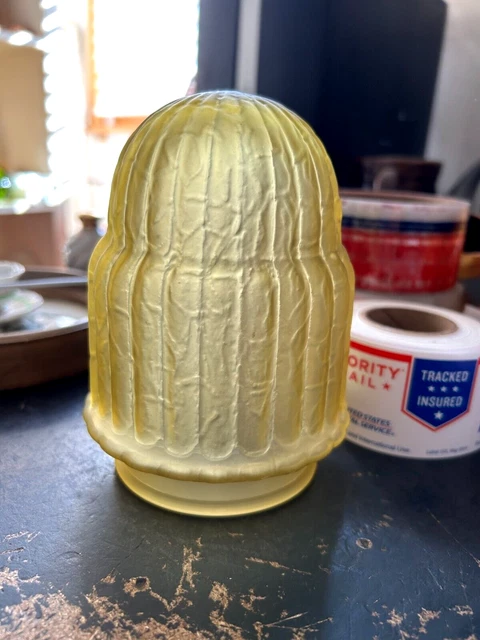 Vintage Frosted Amber Nuart Art Nouveau Deco Table Tv Lamp Glass Brain Shade
