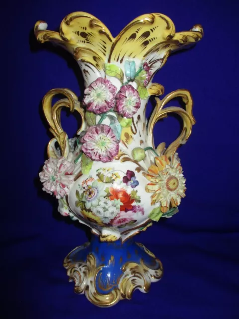 Antique Coalport Coalbrookedale Flower Encrusted Rococo Vase