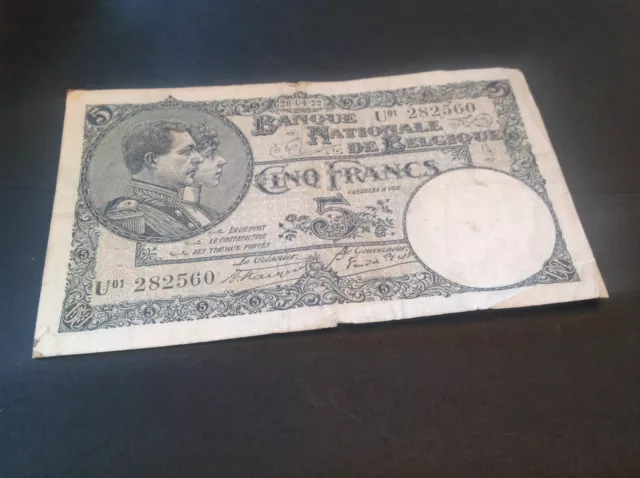 5 Belgium Francs Banknote dated 26/04/22