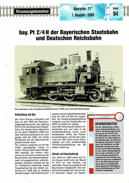 BAUREIHE 71 2 bay. Pt 2/4 H Bayerische Staatsbahn Datenblatt EUR 1