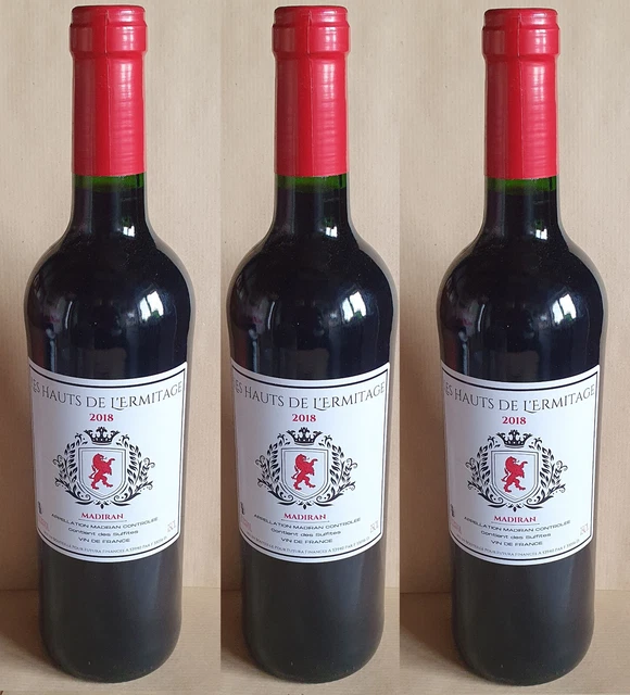lot 3 bouteilles de vin rouge les hauts de l'hermitage madiran 2018