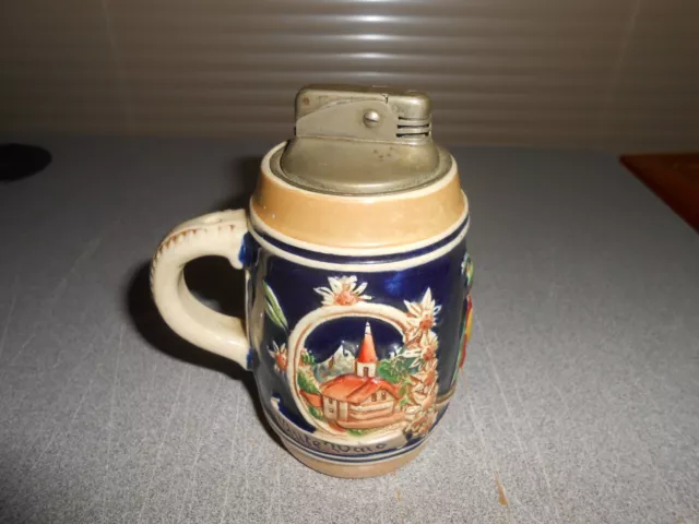 Vtg Beer Stein With Cigarette Lighter Table Lighter