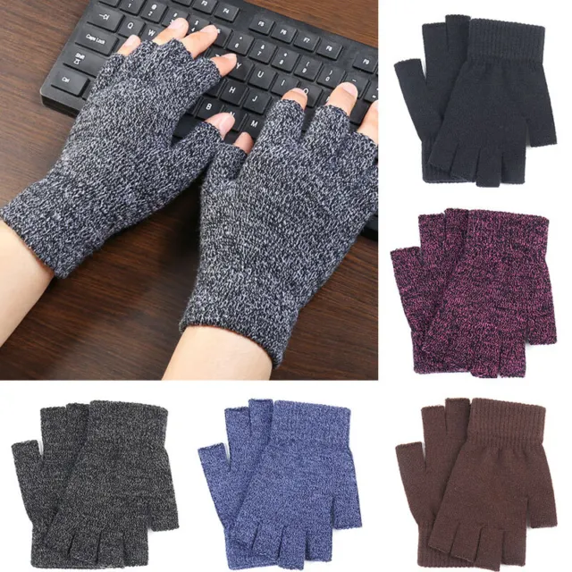Men Half-finger Knitted Gloves Writing Office Knit Elastic Gloves 1 Pairs Soft #