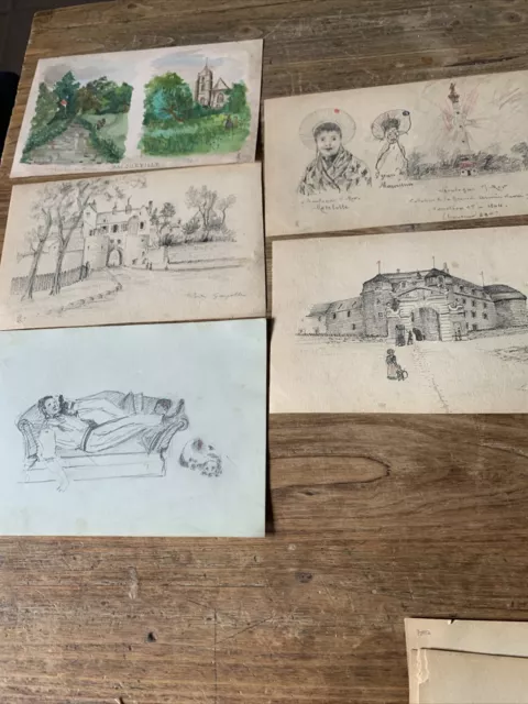 Lot De 5 Dessins Anciens Fun XIXEME OLD MASTER DRAWING ￼