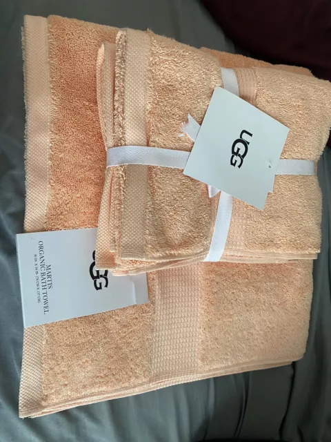 UGG MARTIS Bath Hand Wash Towel 8 PC Set Rose Cloud Orange 100% ORGANIC  Cotton