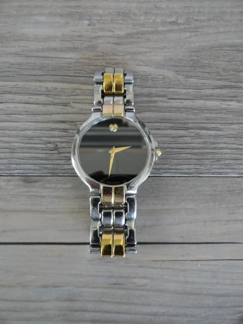 Vintage Movado Quartz Watch Musuem Dial Black Two-Tone Mens
