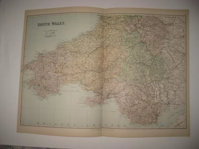 Large Antique 1885 South Wales Roads Railroad Map Superb Rare Detailed Fione Nr