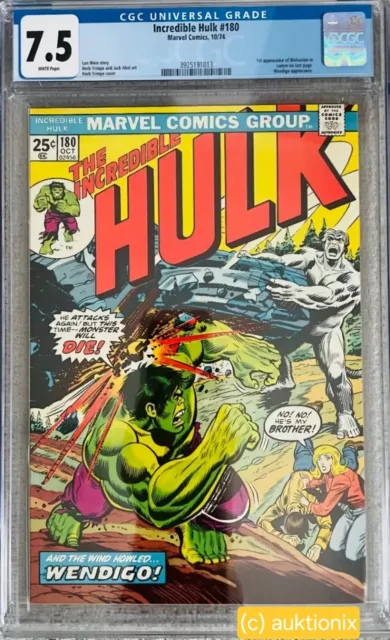 Incredible Hulk 180 (1974) CGC 7.5  Wolverine 1st Marvel Vintage Comic Wendigo