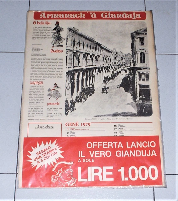 Calendario ARMANACH 'D GIANDUJA 1979 Piemontese NUOVO 35x50 cm + STAMPA Torino