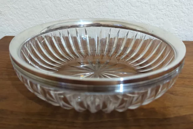 Wilcox Silver Crystal Bowl / Candy Dish w/ Sterling Silver Rim 7x2 in. No Chips