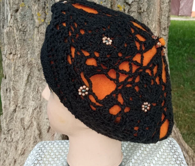 Оriginal womens beret embroidered with beads and lace.spring beret.beret...