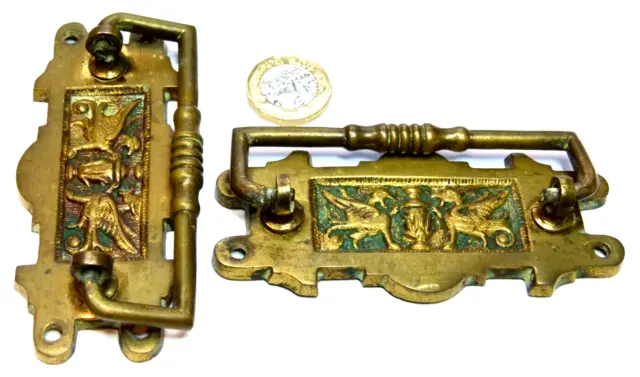 Splendid Set X 8 Brass Arts & Crafts Double Griffin Chest/Drawers Pull Handles