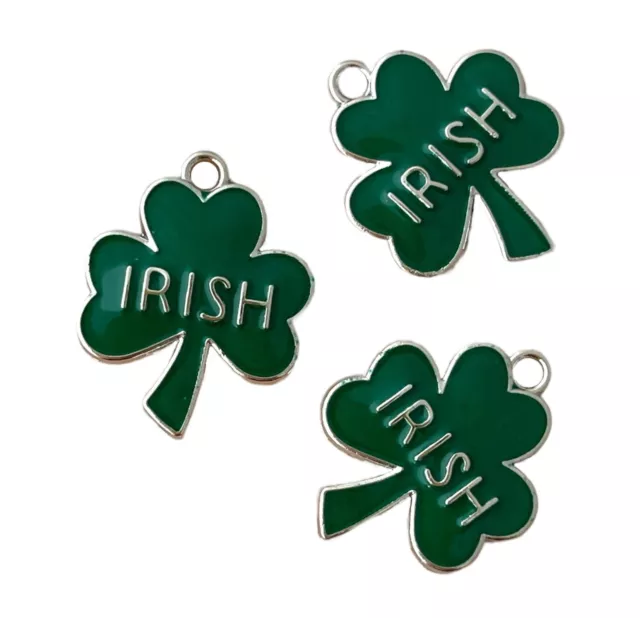 10 pcs Green Clover Charms Irish Saint Patricks Day Shamrock Bead Pendants 24mm 2