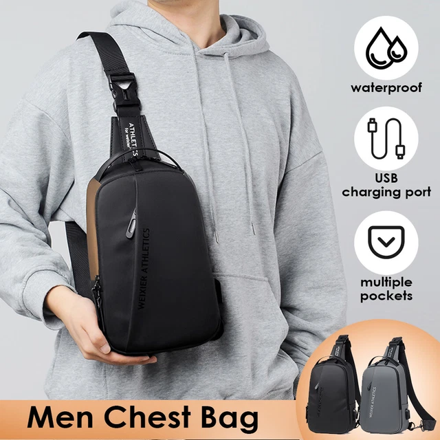 Men's Sling Backpack Waterproof Anti-theft Shoulder Crossbody Chest Bag USB Port