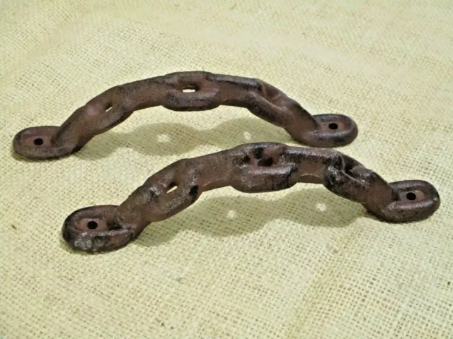 10 Large Cast Iron Antique style CHAIN Barn Handle, Gate Pull, Shed Door Handles 3