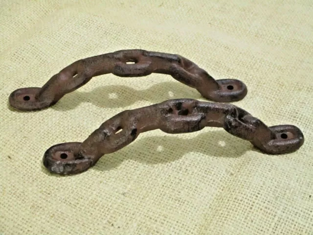 2 Large Cast Iron Antique style CHAIN Barn Handle, Gate Pull, Shed Door Handles