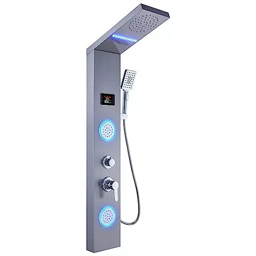 ELLO&ALLO Shower Panel System Tower LED Rainfall Mist Head Rain Massage