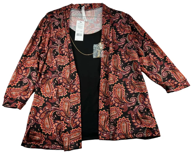 NY Collection Blouse Womens size Large Petite Layered Paisley 3/4 Sleeve New