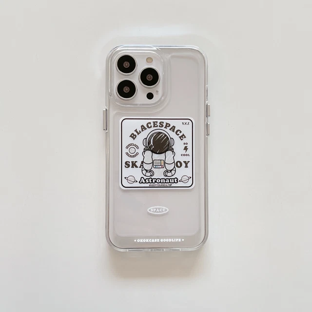 For iPhone 14 Pro Max 13 12 11 Cute Cartoons Graffiti Astronaut Clear Phone Case
