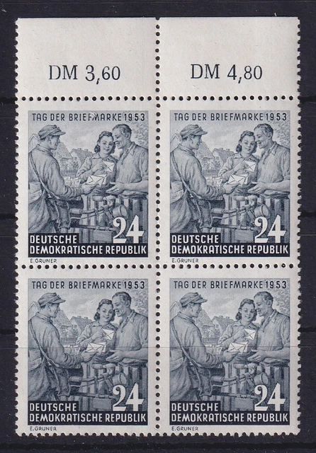 DDR 1953 Tag der Briefmarke Mi.-Nr. 396 Y II Oberrandviererblock postfrisch **