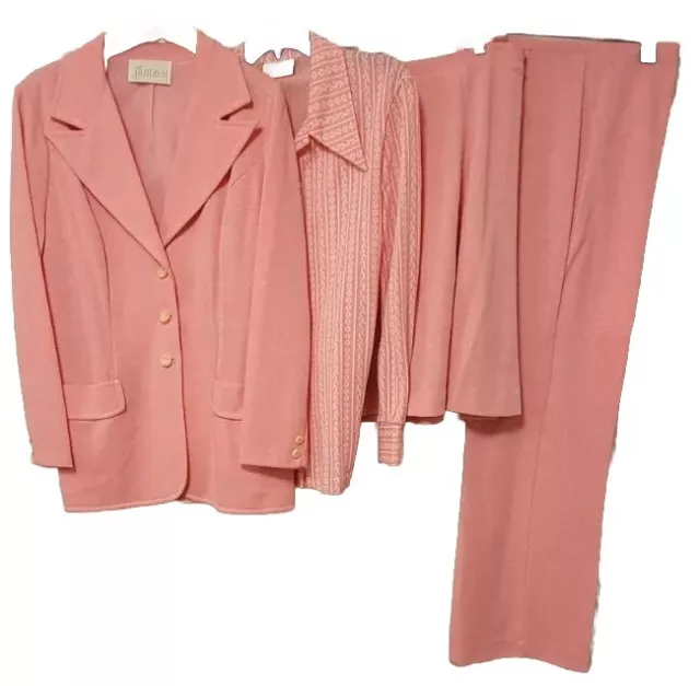 Vintage Jantzen 70's Pink 4 Piece Suit Blazer Shirt Pants Skirt Size 18 16