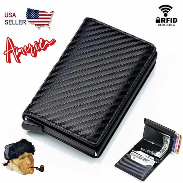 Men's Leather Wallet Holder Smart Money Clip RIFD Anti-Theft Swipe Card Bag Gift