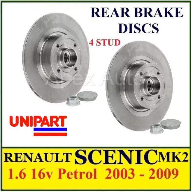 RENAULT SCENIC MK2 Pair of Rear Brake Discs 1.6 16v Petrol 03-09 Bearings & ABS