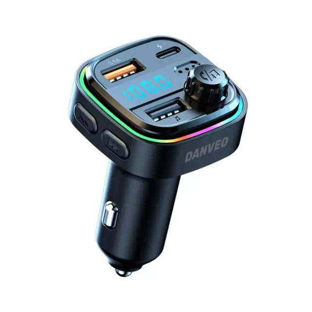 Danveo Bluetooth Car Adapter FM Transmitter MP3 Player - Fast Charge -RGB Lights