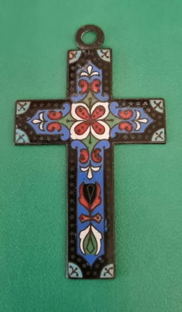 Antique Fine Copper enamel cross poss Russian Orthodox French old Believers 70mm