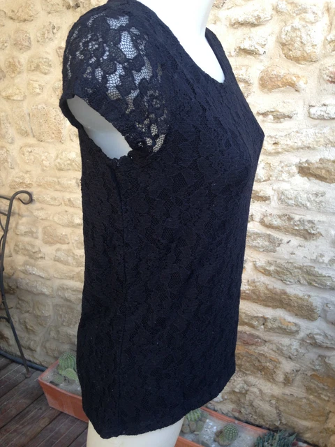 CAMAIEU HAUT FEMME sans manche viscose polyamide noir broderies