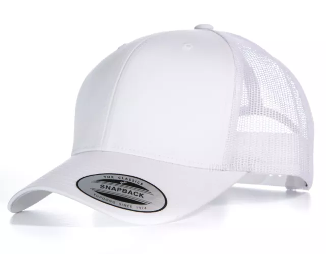 New White Flexfit Mesh Snapback Cap Plain Baseball Trucker Golf Era Peak Hat