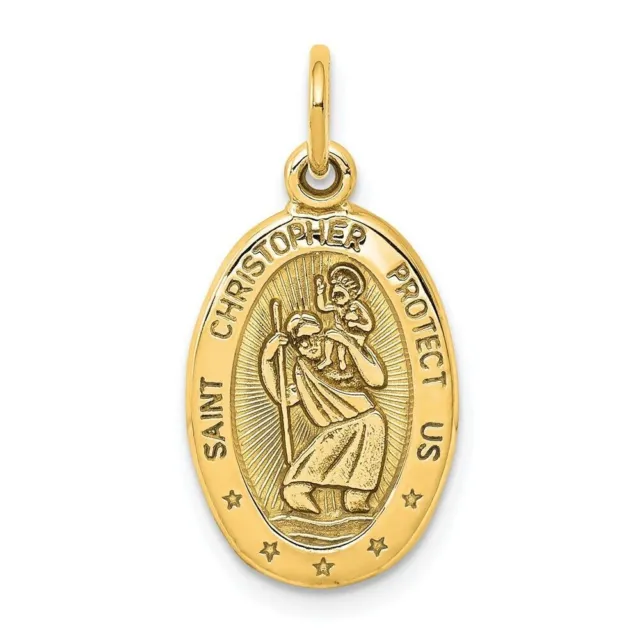 10K Yellow Gold Solid SAINT CHRISTOPHER PROTECT US Charm Pendant