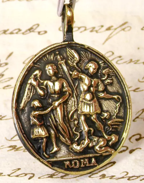 Antique 18Th Century Old Testament Tobit Archangel Raphael Michael Rosary Medal