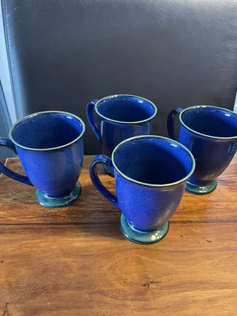 Set Of 4 Denby Metz Footed Mugs Green/blue