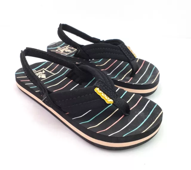 Reef Little Ahi Stripes Toddler Girls Size 9/10 Black Slip On Flip Flop Sandals