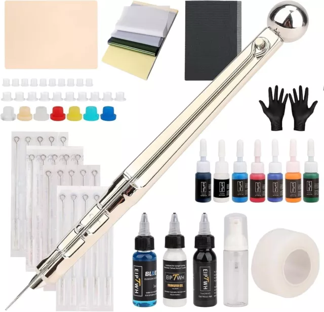 Kit tatuaggio Poke n Stick - 20 aghi per tatuaggio Set di inchiostri 7 Colori