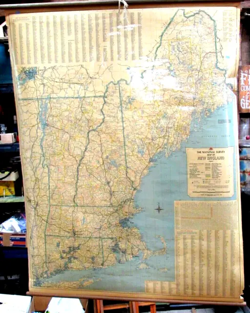 Vintage SCHOOL MAP The National Survey Map Of New England Laminated 36"x46"