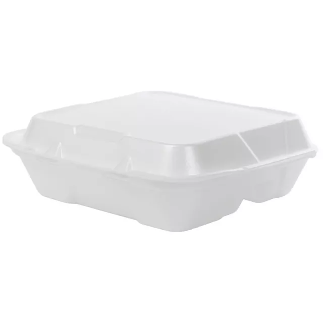 Genpak SN203 Snap It Foam Container, 3-Comp, 9 1/4 x 9 1/4 x 3, White, Bag of